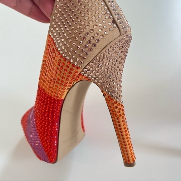 Platform Heels Enzo Angiolini 10 Barbie Peep Toe Stiletto Red Pink Orange - Picture 11 of 12